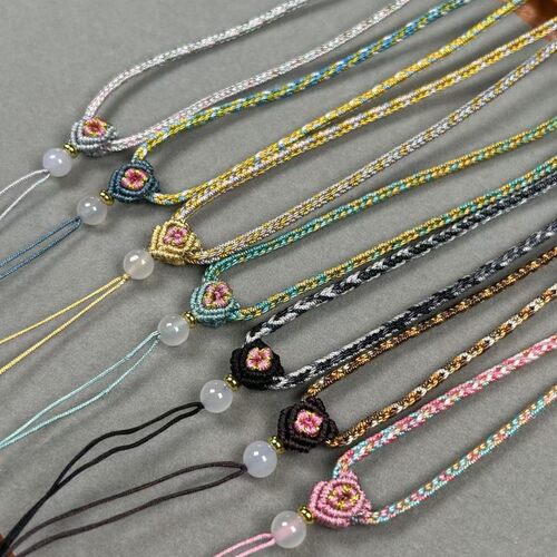高端段染绕编织绳项链绳手工diy吊坠挂绳黄金水晶珠宝饰品桃花结