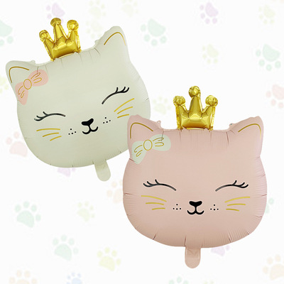 INS风卡通哑光皇冠猫咪铝膜气球 儿童生日派对聚会装饰布置气球