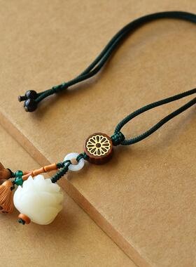 白玉仿菩提子莲花钥匙扣 桃木莲蓬手机链 汽车挂件情侣男女