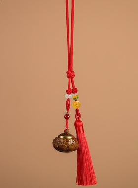 绿檀木中式香囊球吊坠手机链女汽车挂件古风莲花款香囊盒镂空流苏