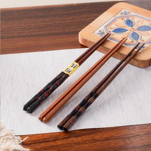 家用日式风格筷子楠木防滑龟甲铁木筷两用饭馆餐厅餐具栗木六角筷