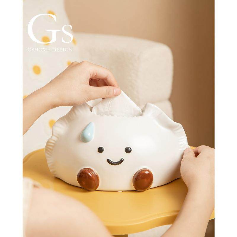 跨境新款纸巾盒陶瓷创意搞怪可爱客厅桌面饺子摆件高档家用抽纸盒,收纳整理,纸巾盒,淘宝优惠券,粉丝福利购,淘宝优惠卷