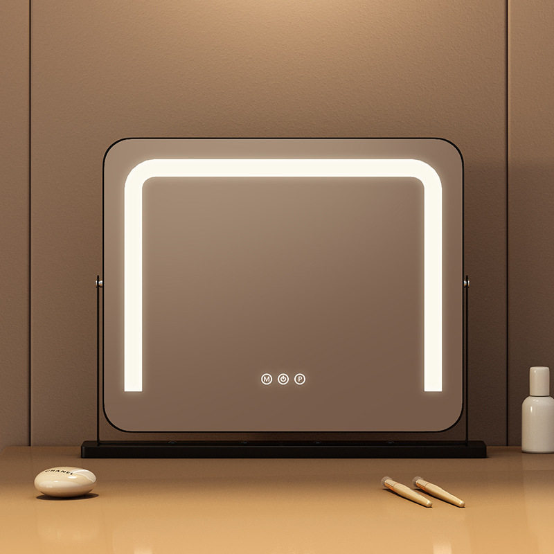 2025新款化妆镜带灯智能led台式桌面梳妆台镜子旋转大梳妆镜