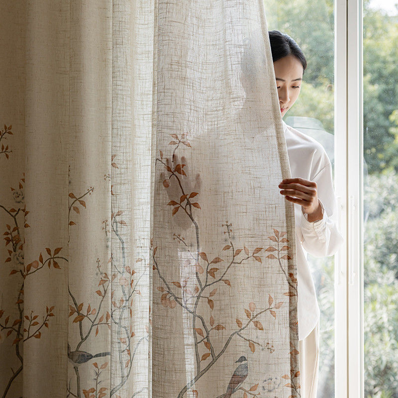燕子纱田园风纱帘透光不透人窗纱棉麻阳台飘窗薄纱窗帘轻奢高档沙