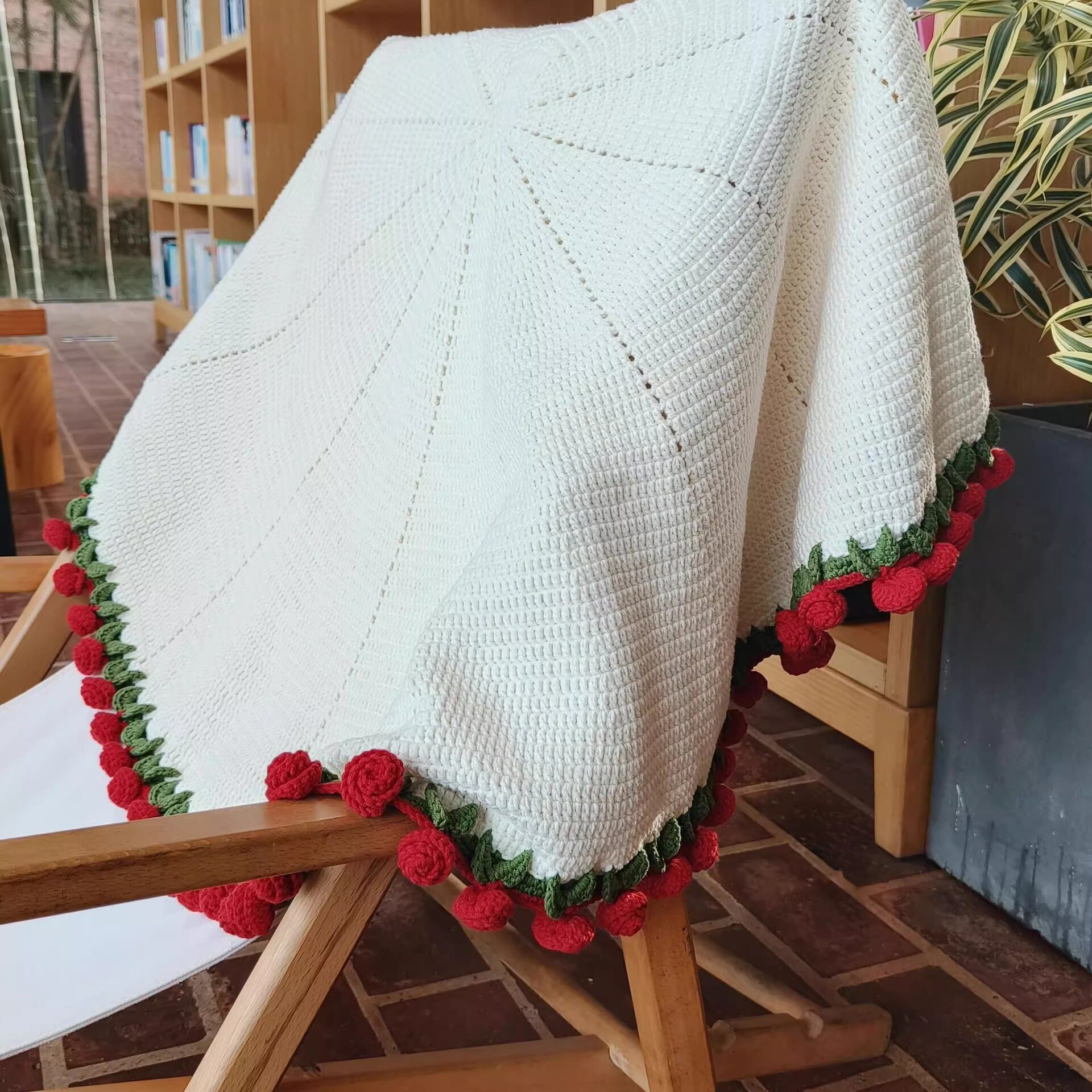 玫瑰花束毯子手工编织腈纶材料包铃兰花毯成品毛线团钩织花朵E18