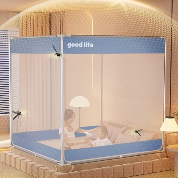 家用防摔蚊帐2025新款卧室婴儿防掉床全底全罩式免安装蒙古包纹账