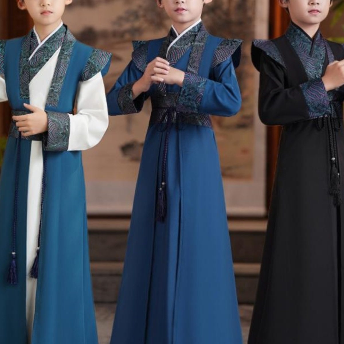 男童唐装汉服武侠风秋冬款儿童古装公子演出服帅气古风明制国学服