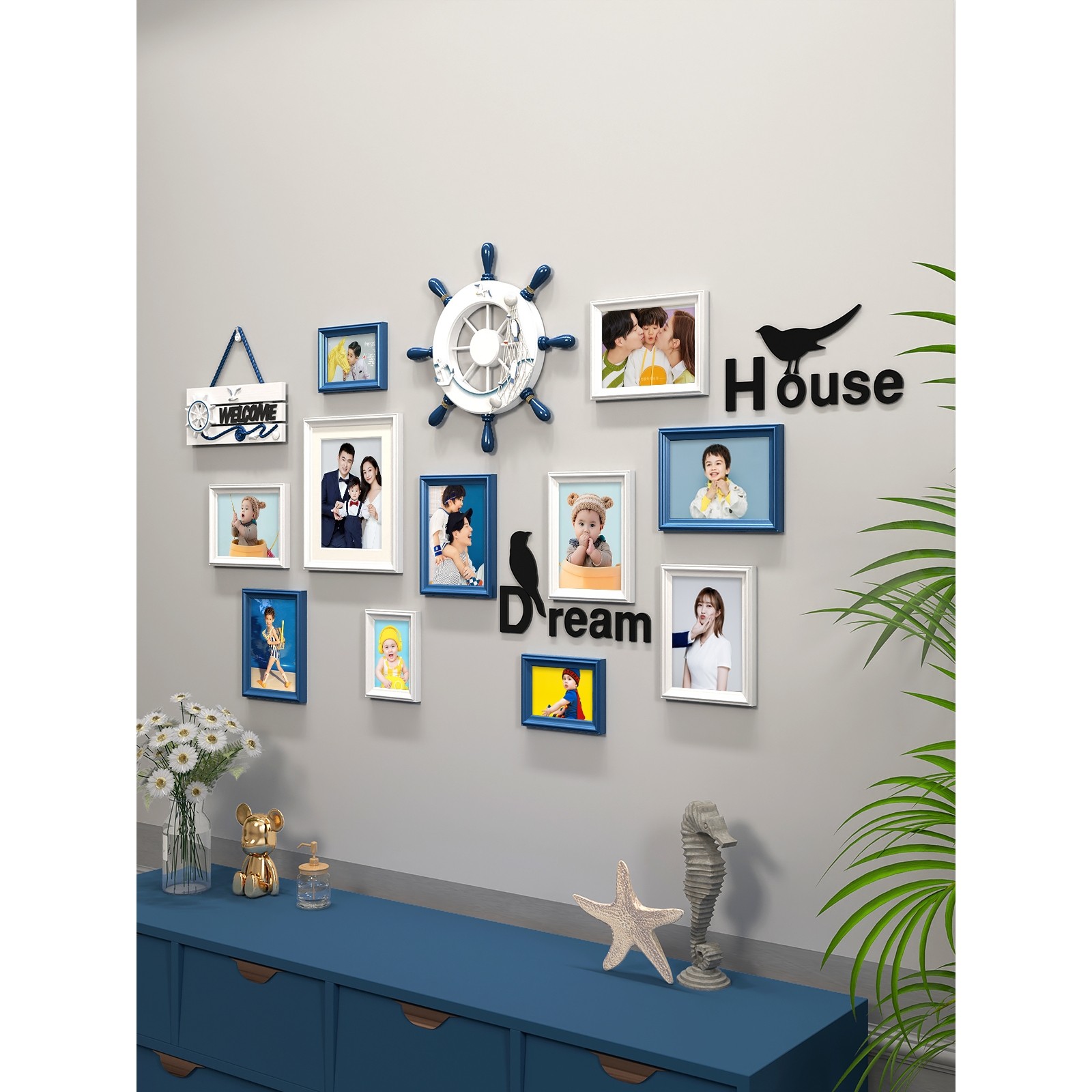 照片墙相框组合宝宝挂墙装饰免打孔墙上相册墙创意墙面儿童相片墙