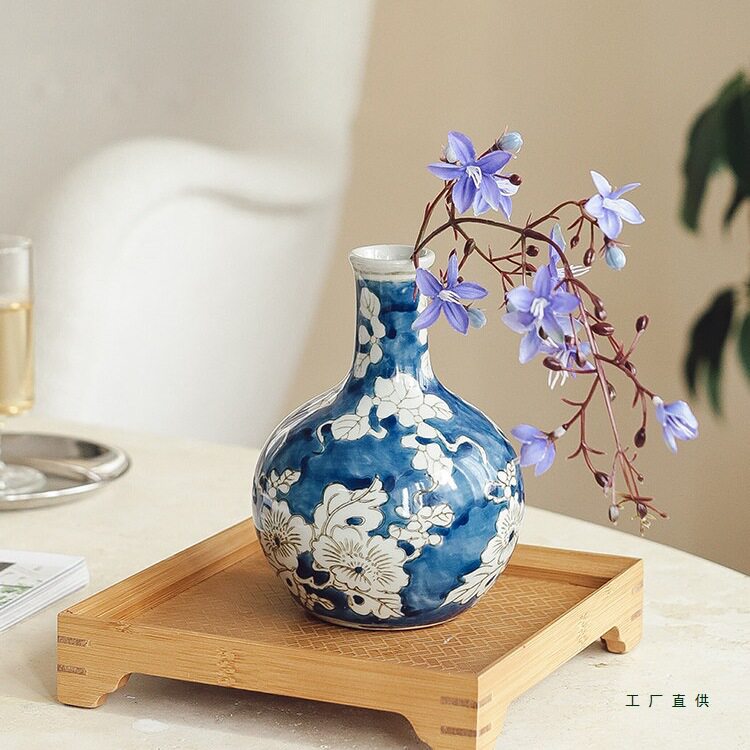 复古青花瓷新中式陶瓷小花瓶桌面摆件客厅插花装饰品宋氏美学摆件