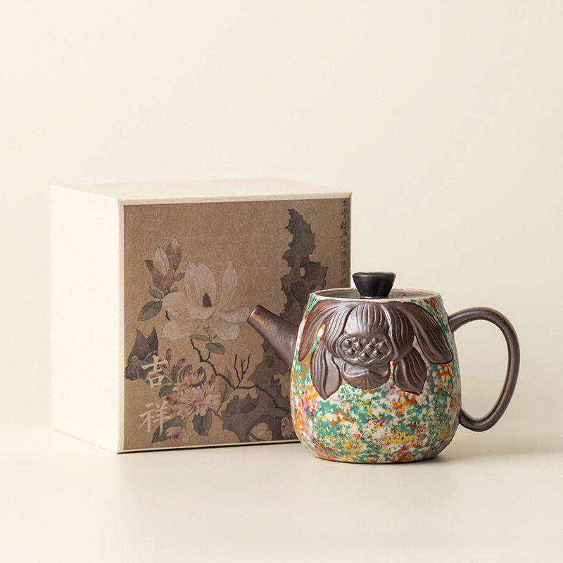 岩绘时光盛莲正把壶陶瓷球孔过滤泡茶壶家用功夫茶具防烫手泡茶器