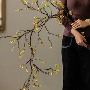 海棠仿真花果枝干花花束轻奢高端花艺客厅假花桌面装饰品摆件包邮