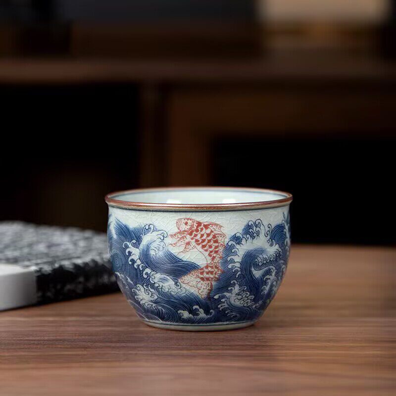 品茗杯单杯陶泥手工陶瓷茶盏茶具茶杯老主人杯景德镇功夫青花瓷无