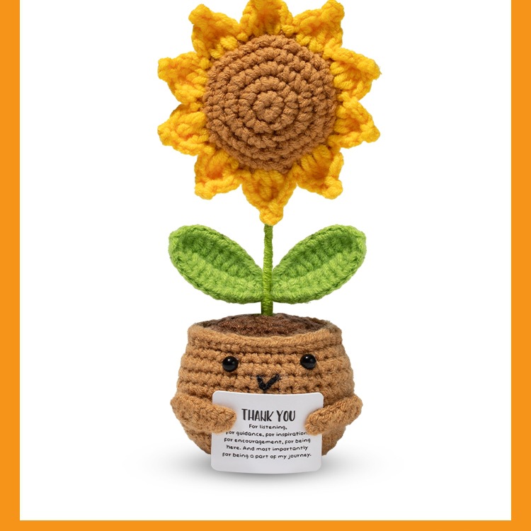向日葵毛线钩织植物盆栽创意针织装饰品迷你可爱盆栽