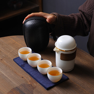德化羊脂玉白瓷便携式 礼品商务出口伴杯手快陶瓷客 旅行茶具套装