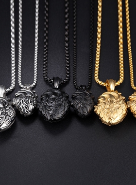 日韩时尚个性流行心脏项链搭饰品哈钢潮流钛吊坠百街头首饰男嘻