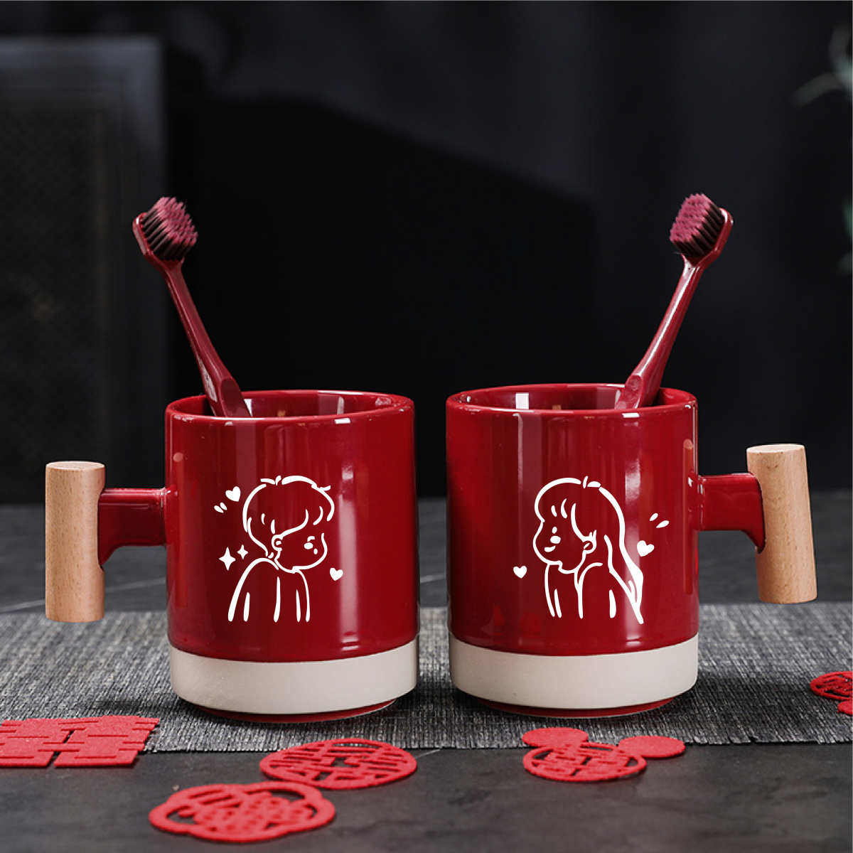 结婚洗漱杯子一对情侣牙刷杯套装陪嫁新婚用品红色陶瓷漱口牙缸杯,家庭/个人清洁工具,洗漱杯,淘宝优惠券,粉丝福利购,淘宝优惠卷
