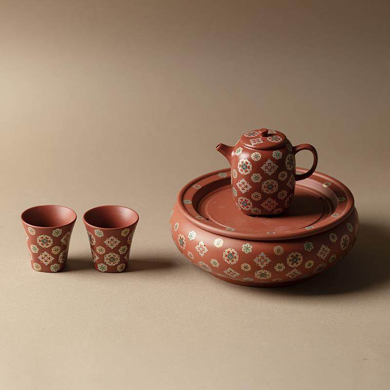 矿紫砂四方壶功茶具朱泥装茶具套一壶两杯轻奢泡原茶壶夫65161茶