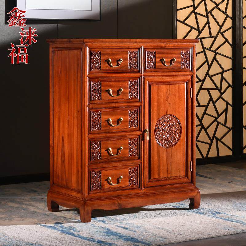 香樟木五斗柜抽屉柜中式全实木卧室衣柜收纳储物柜子雕花六斗橱柜
