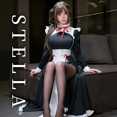 STELLA 【高品】复古法式女仆风修身红丝带管家长裙cosplay套装