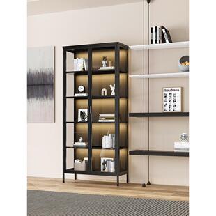 落地靠墙书柜家用书柜铁艺防尘书房置物架简约现代玻璃门展示柜