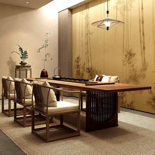 苏卯新中式茶桌椅组合白蜡木实木禅意功夫泡茶台茶室泡茶桌书法桌