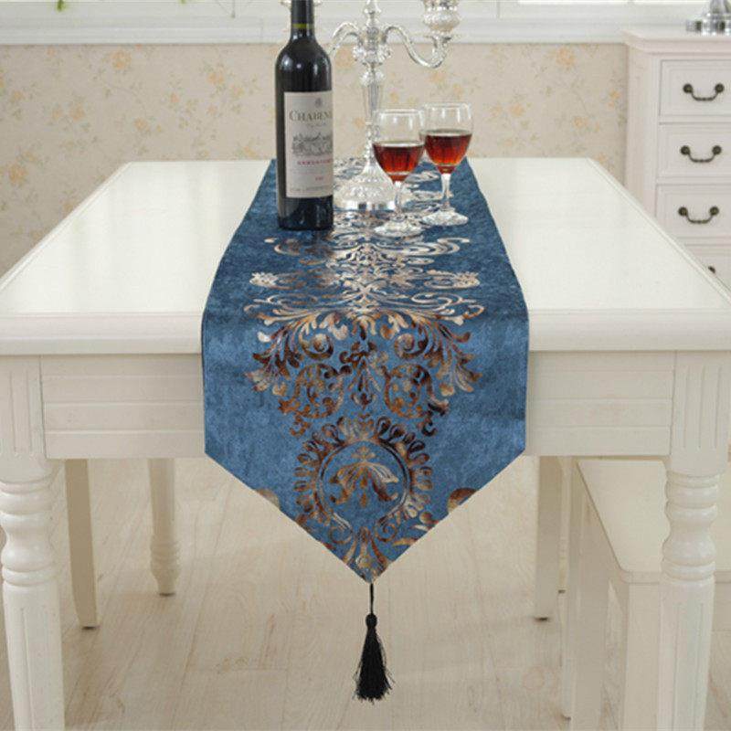高档 蓝色欧式时尚简约现代 奢华新古典西餐桌旗茶几旗电视柜布巾,居家布艺,桌旗,淘宝优惠券,粉丝福利购,淘宝优惠卷