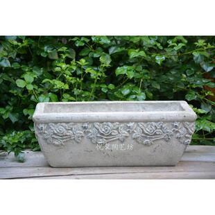 欧式风格陶艺花器 粗陶做旧花盆 覆古 长方款玫瑰花边陶盆 陶器