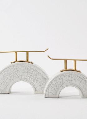 新中式冰裂陶瓷拱桥摆件家居客厅酒柜样板房白色艺术品装饰品摆设