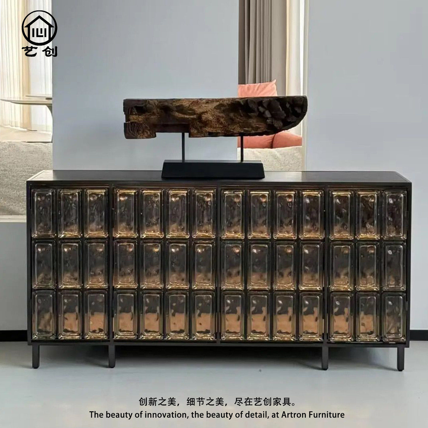 设计师款玻璃砖餐边柜时尚玄关柜图片