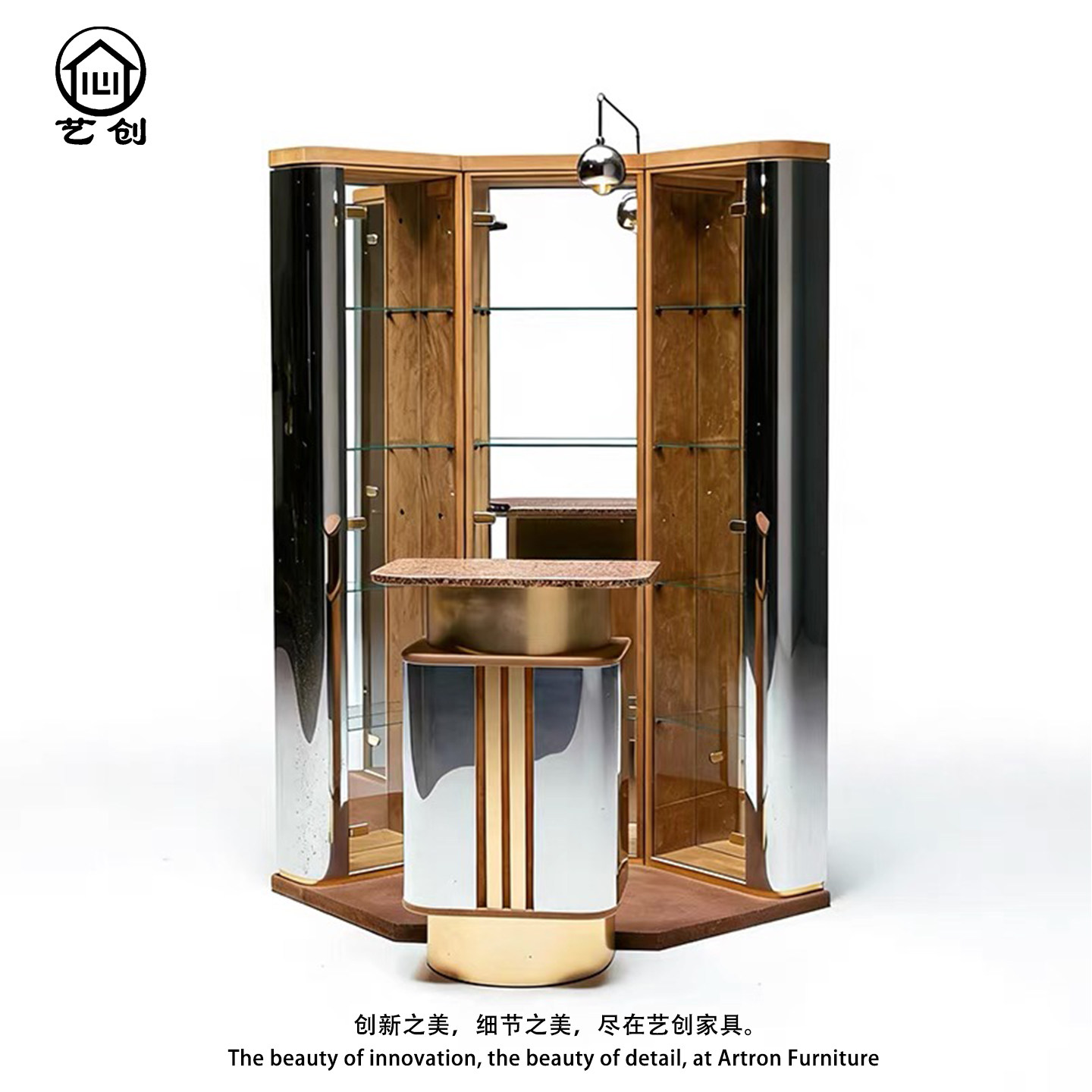 轻奢创意吧台酒柜设计感别墅豪宅高级感金属吧台酒柜艺术感展示柜