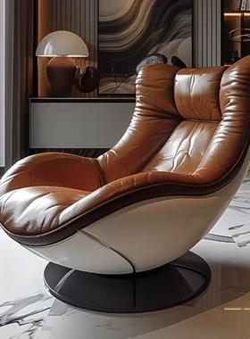 躺椅2025新款多功能 中古油蜡皮单人沙发椅客厅懒人设计师款单椅