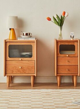 有趣的床头柜 北欧实木日式樱桃木卧室橡木小户型边柜迷你收纳柜