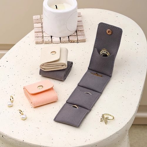 首饰绒布收纳袋简约便携分格高级戒指收纳盒旅行耳钉珠宝轻奢pu