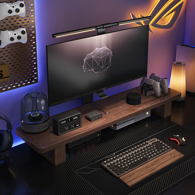 速发实木色电脑增高架办公室桌面搁板置物架垫高收纳架子