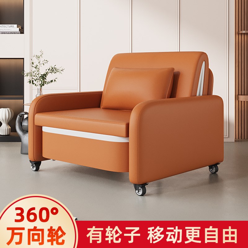 速发单人客沙发带轮子小厅20发4屋折叠两用猫爪布沙2床小户型