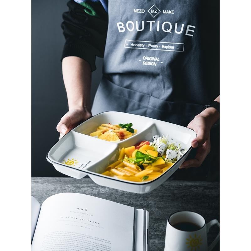 速发分格减用餐盘家脂一大食早餐餐具儿童陶瓷人人定量盘子三格分