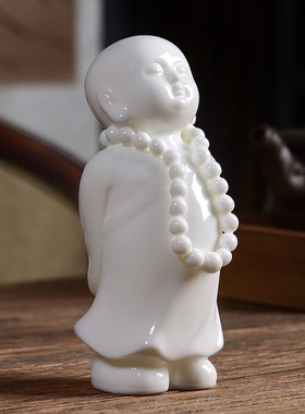 速发德化白家禅意小和尚瓷件创意办公室摆居装饰品陶瓷玄关工艺品