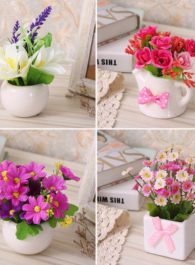 速发花假盆草塑料花干栽束植物小花花家居套装饰品隔板迷你小摆件