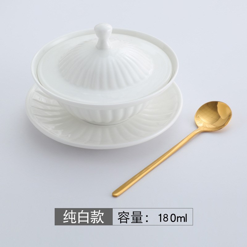 速发金边宫廷陶水燕窝炖盅带盖欧式甜品皮瓷双糖奶汤碗院套装