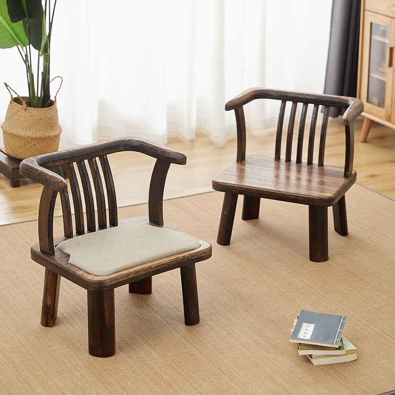速发木实台小椅子家用板背凳子休闲矮凳靠凳椅复古榻榻米座椅圈椅