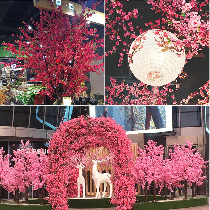 速发桃花枝庆桃花树干花年内装饰树大型许愿树新室婚假造景树