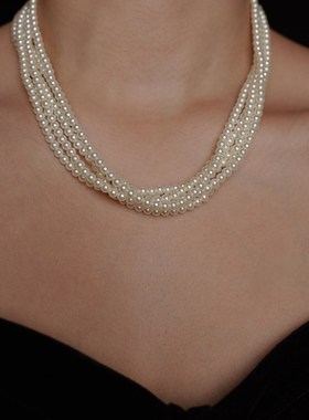 速发戏梦vitage复古经典赫本风高级感多层珍珠项链/锁骨链