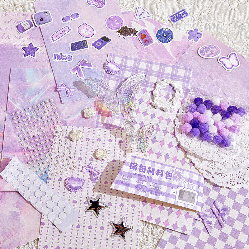 速发痛包素材包素材料套装谷子吧唧元次二扎包装饰填充笔袋背景