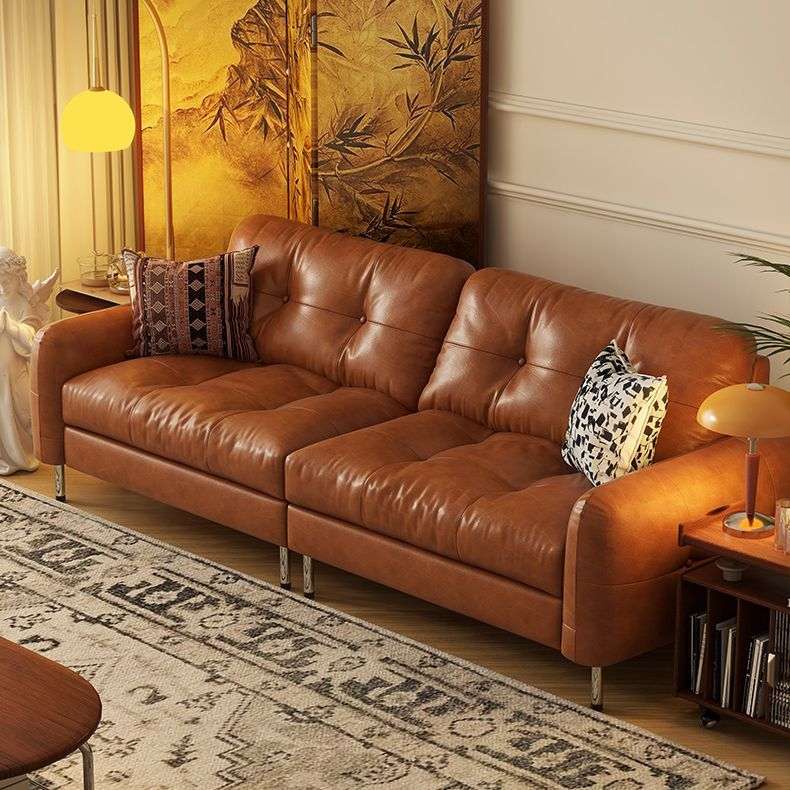 皮艺沙发小户型客厅直排三人位沙发棕色复古风油蜡皮意式布鲁克林