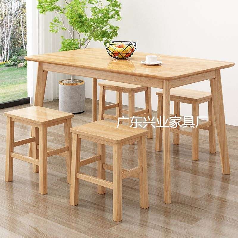 北欧实木桌商用餐饮店拉面馆小吃店吃饭桌长方形早餐桌正方形家用