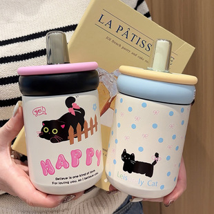 新款保温杯316不锈钢ins女高颜值吸管杯便携学生简约小众喝水杯子