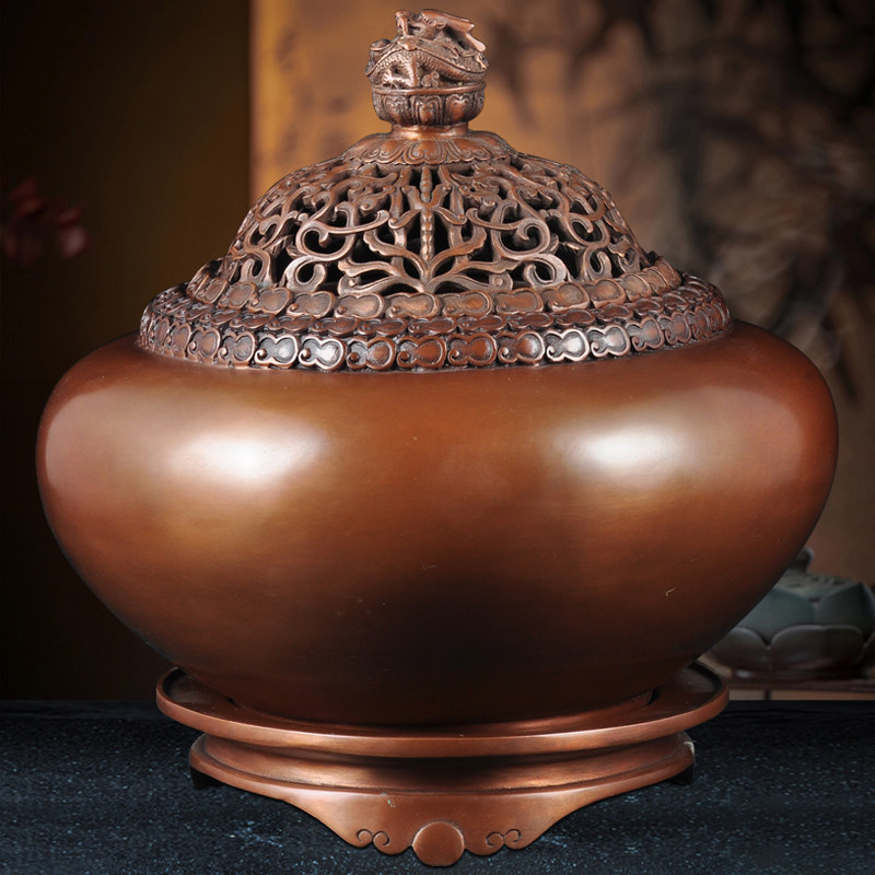 紫铜带底钵式薰香炉室内香道香炉禅室静心安神茶室沉香盘香香薰炉,家居饰品,桌面摆件,淘宝优惠券,粉丝福利购,淘宝优惠卷