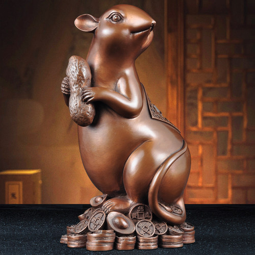 紫铜发财鼠摆件铜花生招财生肖