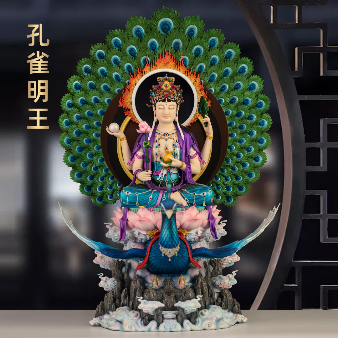 台湾纯铜古旧新潮孔雀明王像金刚孔雀大明王佛母家用佛堂供奉佛像