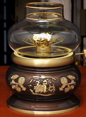 黄铜深啡招财调光油灯酥油灯防风灯座长明灯家用寺庙佛堂供佛油灯